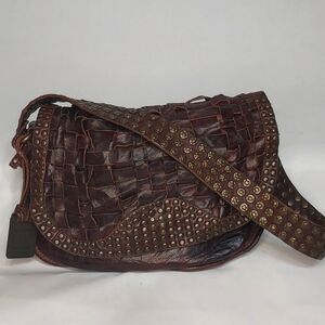 Frye Stacy Brown Woven Leather Shoulder Bag